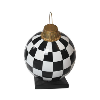 BLACK & WHITE CHRISTMAS BALL ORNAMENT 24" WITH BASE & GOLD CAP